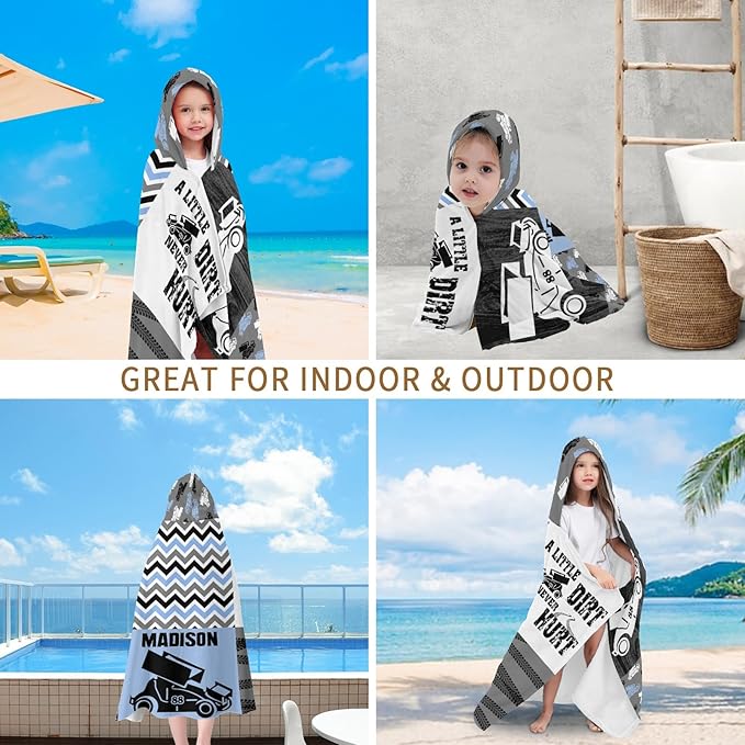 Hooded Towels for Kids 3-10 Yrs Patchwork Race Car Blue Kids Bath Towels Hooded Beach Towel Wrap Bathrobe Blanket Boys Gift for Shower
