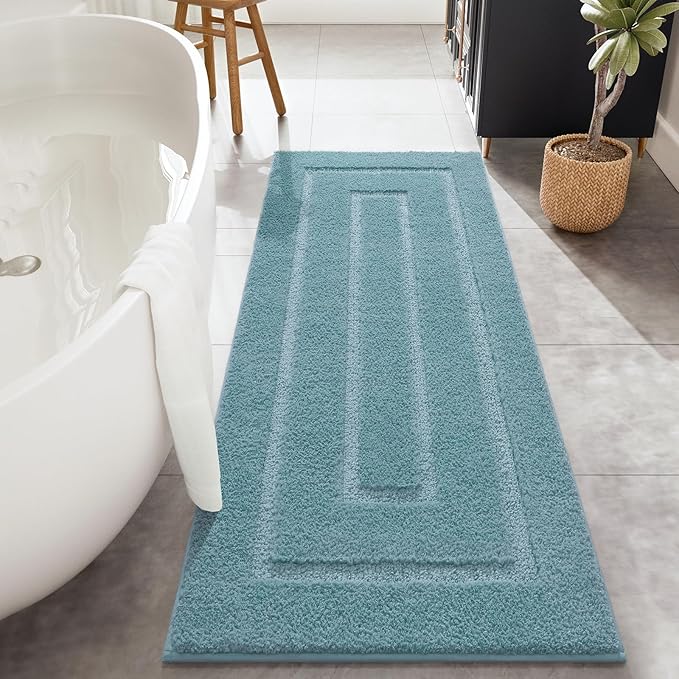 HOMORE Bathroom Runner Rug 24x60 Inch Non Slip Washable Bathroom Rug, Soft and Absorbent Microfiber Long Bath Rugs, TPR Backing Plush Bath Mat for Shower Floor, Spa Blue