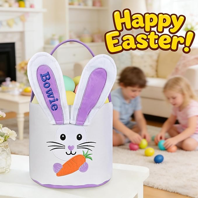 Easter Baskets for Kids - Touber Bunny Easter Basket | Gifts for Boys & Girls and Hunting Party Favor Supplies - Purple Ears