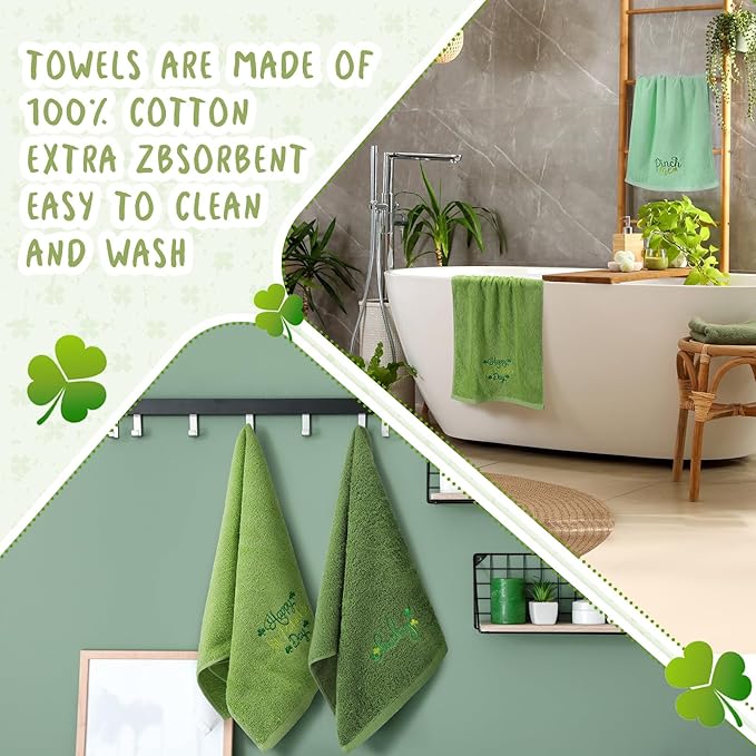 3 Pack Saint Patrick's Day Hand Towels 13.4 x 29.2 Inch Cotton Embroidered Lucky St Patricks Day Bathroom Towel Absorbent St. Patrick's Decorative for Hand Drying Cleaning Gift