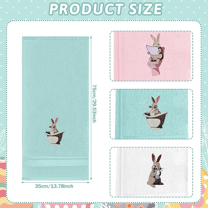 3 Pack Easter Hand Towels 13.4 x 29.2 Inch Cotton Embroidered Happy Easter Bunny Bathroom Towel Absorbent Decorative for Hand Drying Cleaning Gift
