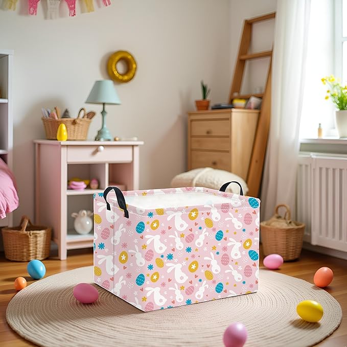 HIYAGON Rectangular Easter Basket for Kids Baby Easter Basket for Boys and Girls Cute Toy Storage Organizer Bin Box Room Decor(Easter Baskets)