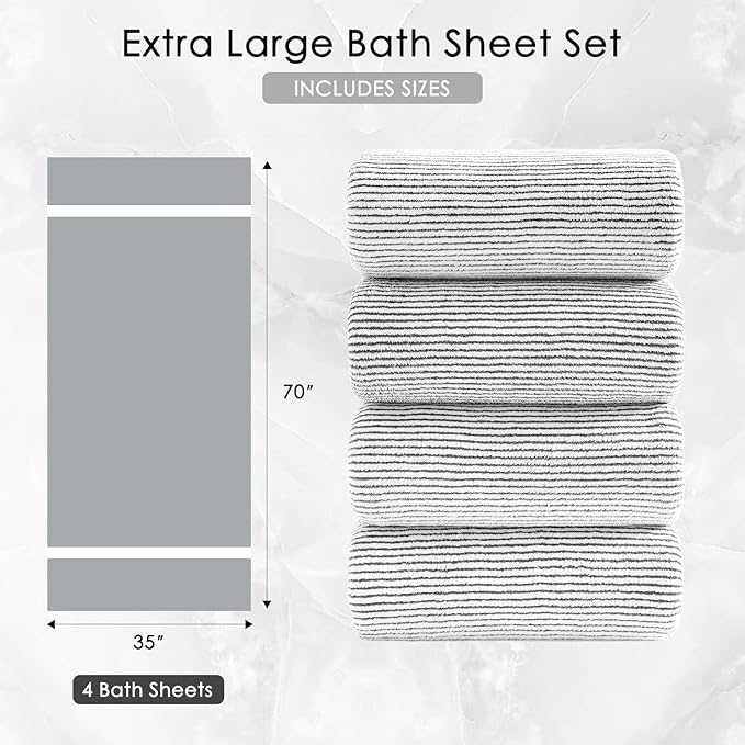 4 Piece Bath Towel Set 35"x70"Oversized Bath Towel for Bathroom Ultra Soft Fluffy Extra Large Bath Sheet Luxury Premium Bathroom Towel Highly Absorbent Quick Dry Shower Towel for Hotel Spa,Brown White