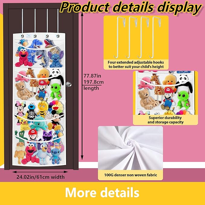 stuffed animal storage,The solution you have been looking for,stuff animal organizer,Holds a lot,toy storage,Way better than the ceiling hammocks,over the door,stuffy storage,white