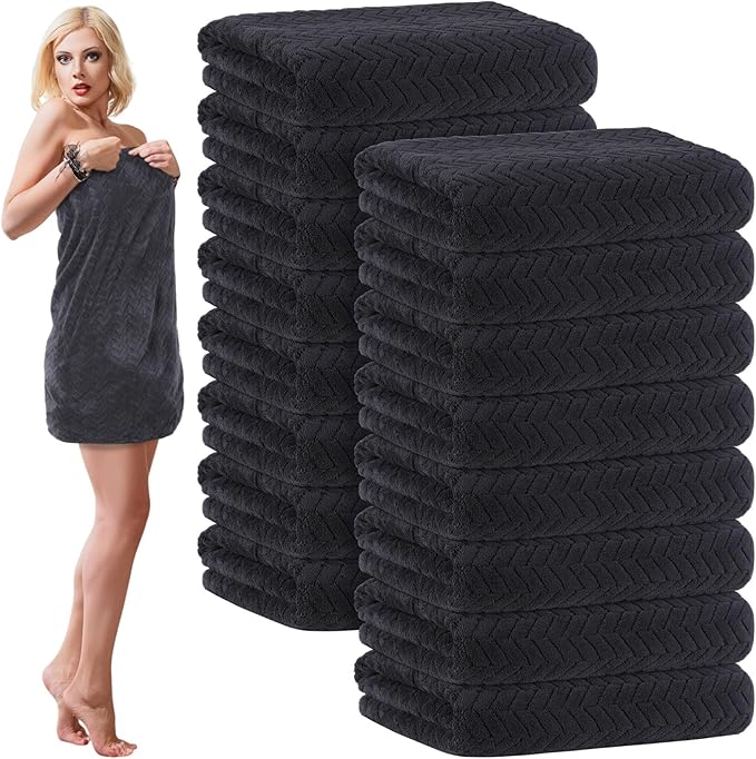 16 Pack Microfiber Bath Towels Bulk 27'' x 60'' Oversized Size Bath Towel Highly Absorbent Extra Large Soft Drying for Shower Beach Winter Salon Sport Gym Party (Wheat,Black)
