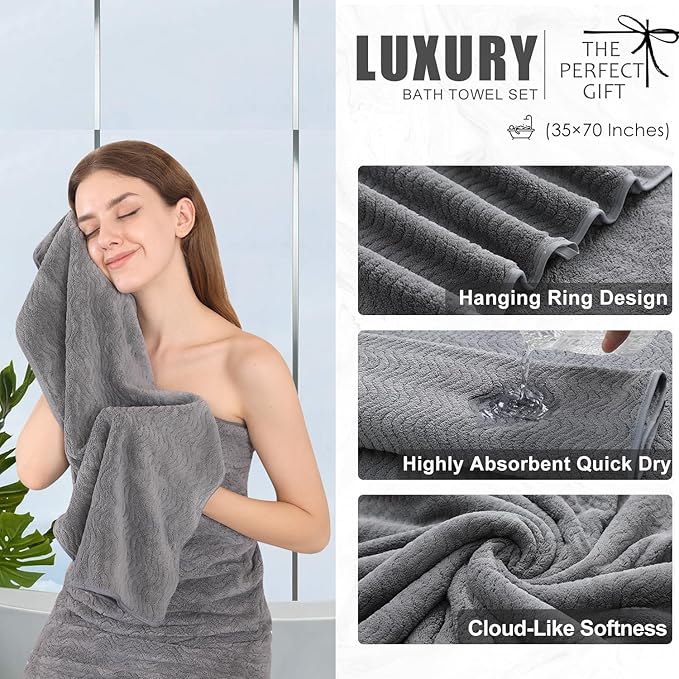 8 Piece Bath Towel Set Grey |2 Oversized Large Bath Sheet,2 Hand Towels,4 Washcloths| Ultra Soft Cozy Bath Towel Set for Bathroom Hotel Gym Spa,Highly Absorbent & Quick Dry Bathroom Towel Collections