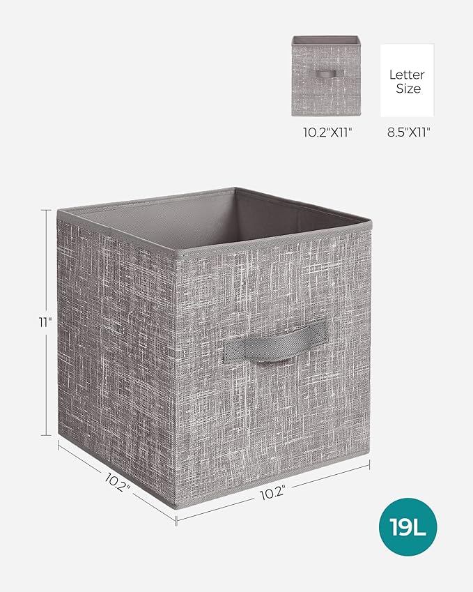 SONGMICS Storage Cubes, 11-Inch Non-Woven Fabric Bins with Double Handles, Set of 6, Closet Organizers for Shelves, Foldable, for Clothes, Taupe UROB026K01