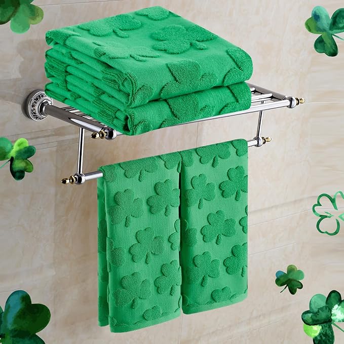 2 Pack St. Patrick's Day Hand Towels Kitchen Dish Towels Spring Green Clover Shamrocks 100% Cotton Soft Absorbent Decorative Bathroom Towels Set for Home Decor Clean, 13.7'' x 29.5''