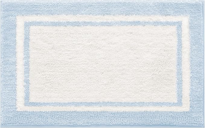GRANNY SAYS Microfiber Bathroom Rugs Non Slip Washable, Water Absorbent Bathroom Mats for Tub Non Slip, Soft Bath Mats for Floor & Shower, Bath Rug, 16" x 24", Black Bath Rug, Baby Blue
