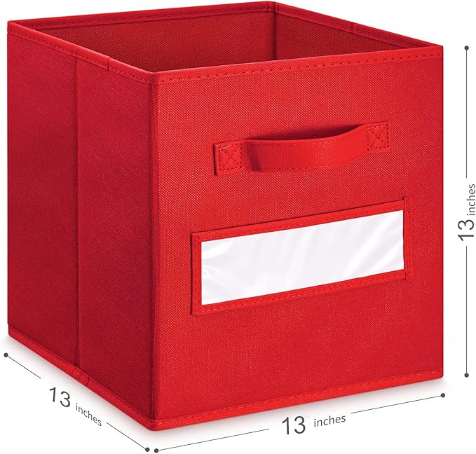 artsdi 13x13x13 storage cube bins(Set of 8) Fabric storage cubes with 8 Labels Window Cards & a Pen, storage cubes 13x13, Collapsible 13 inch cube storage bins, Cubby Organizer Boxes, Red