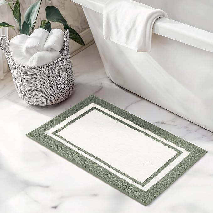 GRANNY SAYS Microfiber Bathroom Rugs Non Slip Washable, Water Absorbent Bathroom Mats for Tub, Soft Bath Mats for Bath Floor & Shower, Bath Rug, 20" x 32" Sage Green