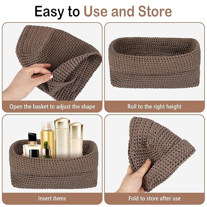 Crochet Organizer Container, 2-Piece Ice Silk Thread Storage Boxes for Knitting Yarn, Embroidery Floss, Multipurpose Storage Baskets for Home, Office & Craft Organization (Khaki)