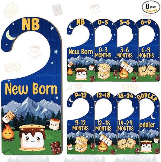 Baby Closet Dividers 8PCS, S’More Themed Wooden Double-Sided Clothes Size Hanger/Organizer from Newborn to Toddler for Nursery Decor Baby Shower Birthday Gender Reveal Party Gift