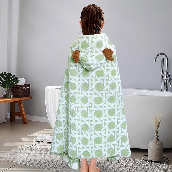 VOOVA & MOVAS Kids Bath Towel with Elk Hood (3-8Years,27.5"X54"), Absorbent Thick Cotton Towel Wrap for Pool | Swim | Bath, Jacquard Forest Elk