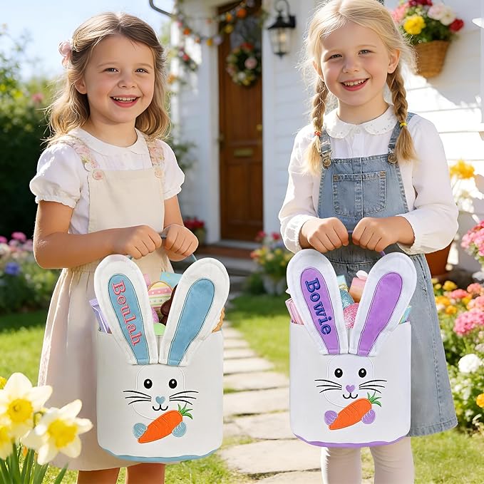 Easter Baskets for Kids - Touber Bunny Easter Basket | Gifts for Boys & Girls and Hunting Party Favor Supplies - Blue Ears