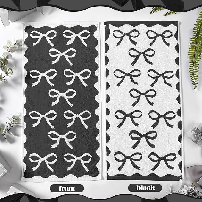 4 Pcs Black Bow Hand Towels for Bathroom 13 x 29'' Soft 100% Cotton Coquette Face Towel Valentine's Day Kitchen Decor Absorbent Preppy Bathroom Decor Bridal Shower Wedding Gift