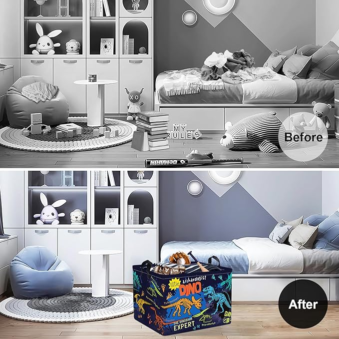 Clastyle Large Boho Dinosaur Pterosaur Boy Book Toy Storage Basket Dino Palm Tree Clothes Laundry Hamper for Kid Room Nursery,Skeleton 36L