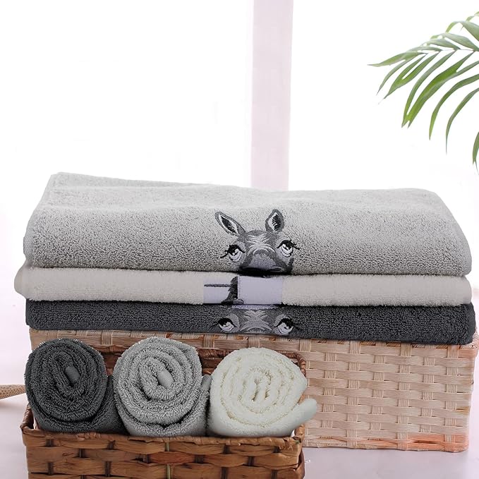 3 Pcs Funny Donkey Hand Towels Embroidered Donkey Farmhouse Decorative Bathroom Towels for Bathroom Kitchen Decor, 100% Cotton, 13.3 x 29.5''