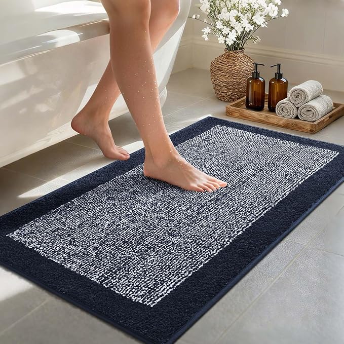 48x24 Long Bathroom Rugs Washable Non Slip, Dark Blue Bath Mat for Bathroom Floor Tub, Soft Absorbent Quick Dry Mats for Shower,Bathtub,Home Decor