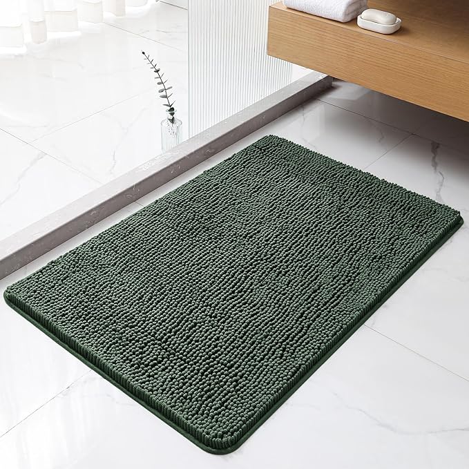 Hunter Green Bathroom Rugs 24"x36" - Plush Chenille Non-Slip Bath Mat - Absorbent, Washable, Soft and Thick Decor for Shower, Sink, Tub, Home Accessories