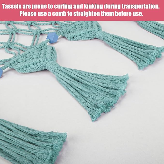 Stuffed Animal Storage Hammock Corner, 56'' Jumbo Boho Macrame Tassel Toy Holder Wall Mounted, Hanging Net Organizer for Nursery Decor, Aqua Plush Toy Net with Star Light for Boys Girls Gift