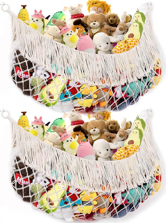 Extra Large Stuffed Animal Hammock - Cream 2PACK, Stuffed Animal Storage, Stuffed Animal Holder Net, Hammock Large, Storage Organizer