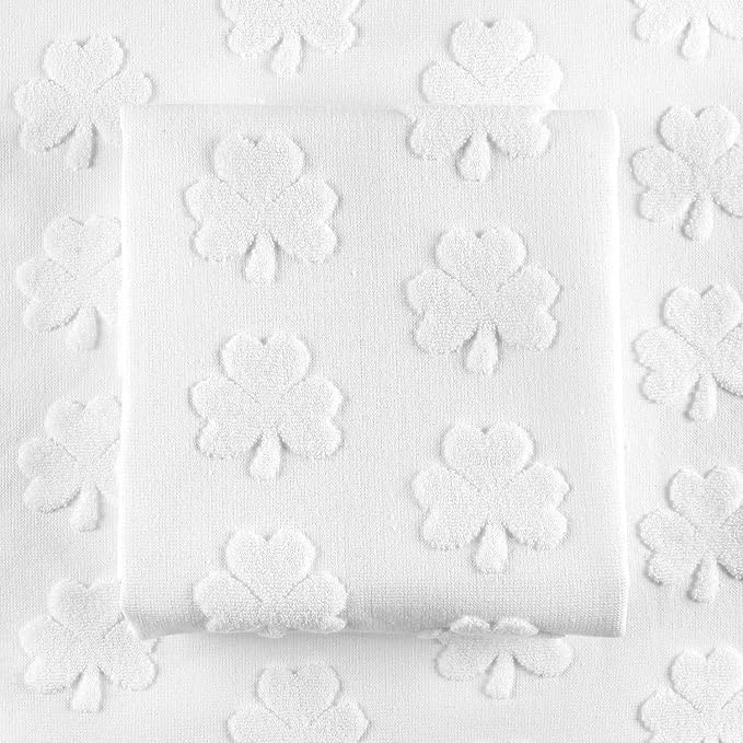 2 Pack St. Patrick's Day Hand Towels Kitchen Dish Towels White Clover Shamrocks 100% Cotton Soft Absorbent Decorative Bathroom Towels Set for Drying, Cleaning, Cooking, 13.7'' x 29.5''