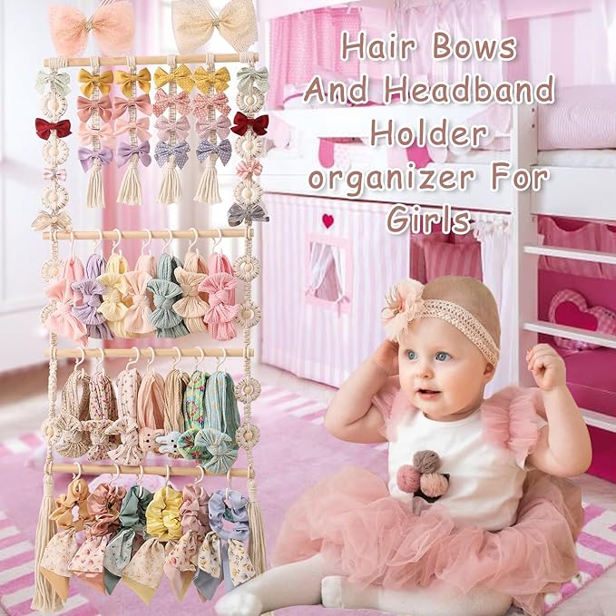 Bow Organizer for Girls, Claw Clip Organizer, Bow Hanger for Girls, Baby Girl Nursery Decor, Toddler Hair Accessory Organizer，Hanging Organizer
