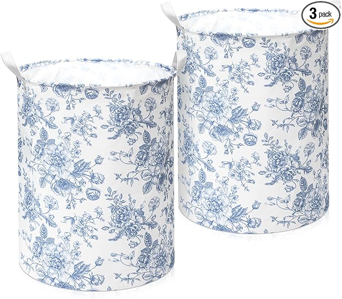 2 Pcs Laundry Basket Coquette Storage Basket for Girls Nursery Hamper with Handles Foldable Waterproof Collapsible Storage Bin Organizer for College Dorms Bathroom(Chinoiserie)
