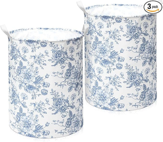 2 Pcs Laundry Basket Coquette Storage Basket for Girls Nursery Hamper with Handles Foldable Waterproof Collapsible Storage Bin Organizer for College Dorms Bathroom(Chinoiserie)