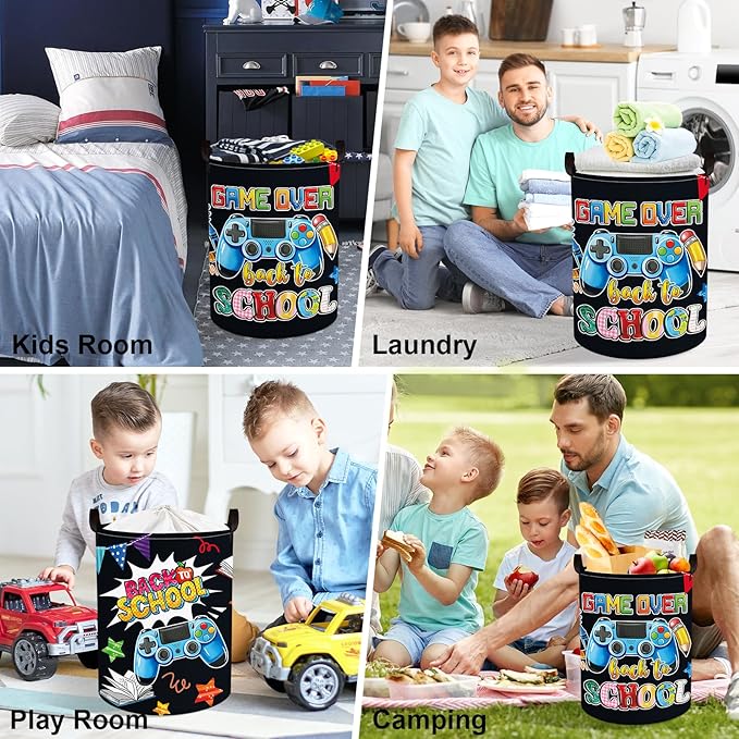 Clastyle Cool Game Storage Basket Kid Game Controller Clothes Laundry Hamper Collapsible Boy Toy Box for Nursery Palyroom,School Black,36 * 45 cm