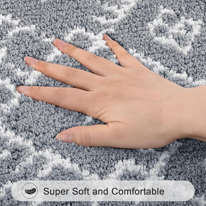 HEBE Bathroom Rugs Sets 5 Piece, Soft Absorbent Microfiber Bath Mat for Bathroom, Non Slip Washable Bath Rug Set with Toilet Cover, Bath Runner and U-Shaped Contour Toilet Rug, Light Grey