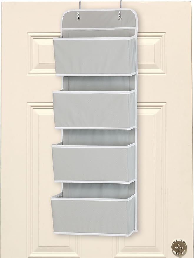 Simple Houseware 4 Pocket Over the Door Wall Mount Hanging Organizer, Grey