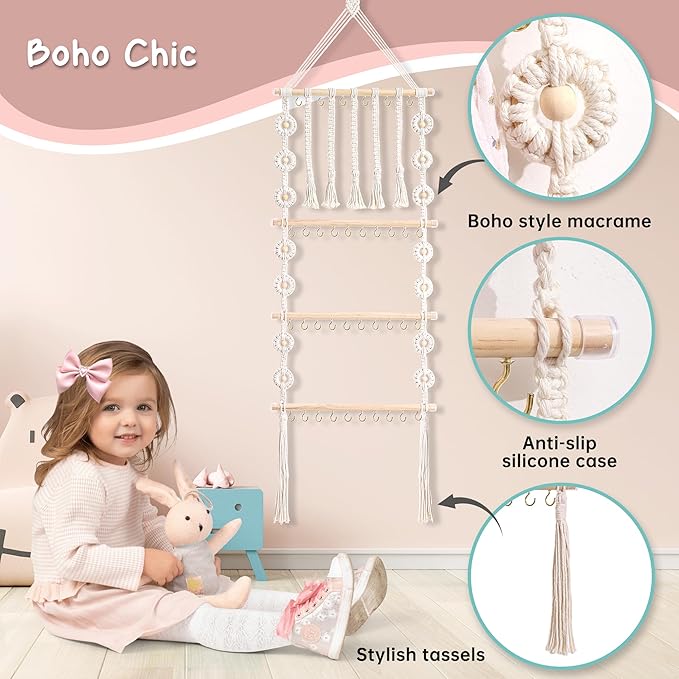 Bow Holder for Girls Hair Bows - Bow Organizer for Girls, Wall-Mounted Baby Headband Organizer, Headband Holder for Baby Girl