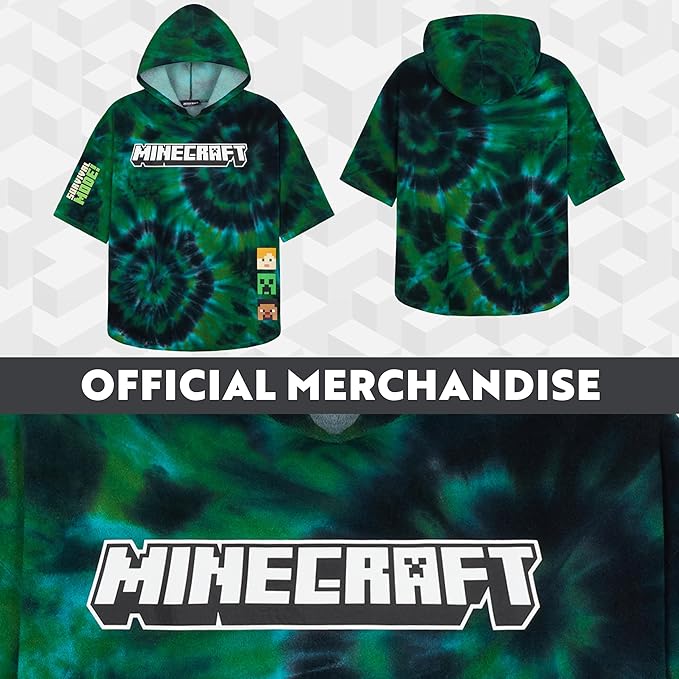 Minecraft Towelling Poncho Kids Teens Hooded Bath Towels Absorbent Beach Towel (Multi Tie Dye, 6-9 Years)