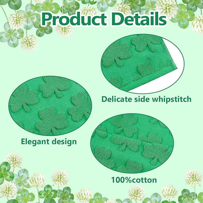 2 Pack St. Patrick's Day Hand Towels Kitchen Dish Towels Spring Green Clover Shamrocks 100% Cotton Soft Absorbent Decorative Bathroom Towels Set for Home Decor Clean, 13.7'' x 29.5''