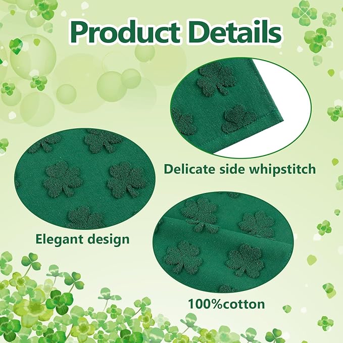 2 Pack St. Patrick's Day Hand Towels Kitchen Dish Towels Green Shamrock 100% Cotton Soft Absorbent Decorative Bathroom Towels Set for Cleaning, Cooking, Swimming,Gifts,13.7'' x 29.5''