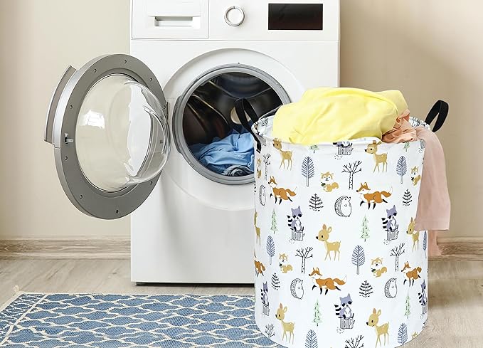 19.7 Inch Round Laundry Hamper Cute Animal Pattern Laundry Basket Fabric Storage Hamper Organization Bin, Toy Box,Gift Basket with Handles for Room