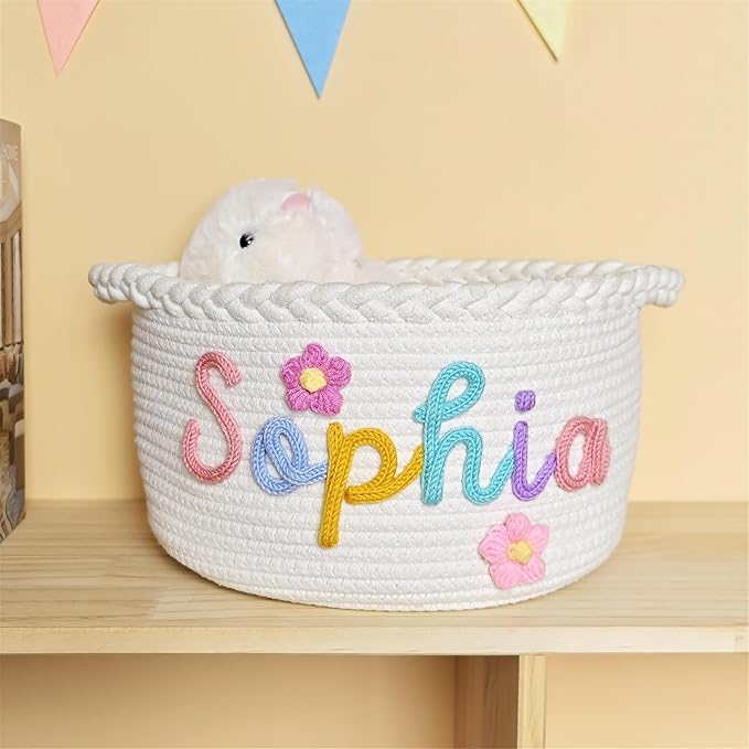 JUPPE Custom Baby Shower Basket, Personzlized Basket with Baby Name, Baby Boy Girl Storage Organizer Cotton Rope Nursery Decor Newborn Gift (style 1) (Style 7)