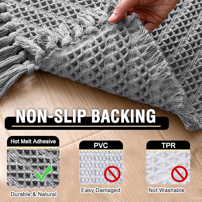 H.VERSAILTEX Waffle Bath Mat Super Absorbent Boho Bath Mat Non Slip Bath Rugs for Bathroom Floor Machine Washable Dry Fast Bathroom Rugs with Tassels (17 x 24 Plus 17 x 24 Inches, Dove)