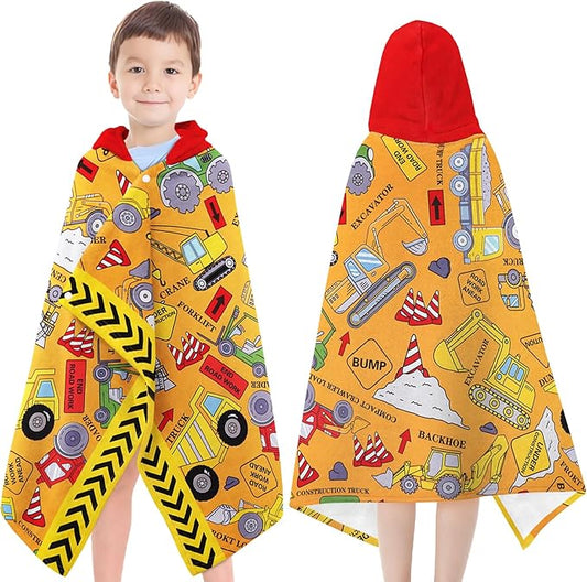 Hooded Beach Towels for Kids - Ultra Soft 100% Cotton Excavator Toddler Hood Bath Towels/Pool Terry Towel Beach Poncho Wrap Absorbent Cute Bath & Swim Wrap Gift for Boys & Girls 3-10 Years - Yellow