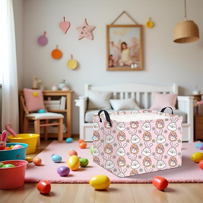 Easter Basket Bunny Pink Baby Girls Cute Kids Toy Storage Bin Organizer Shelf Book Rabbit Room Decor (Pink Rabbit)