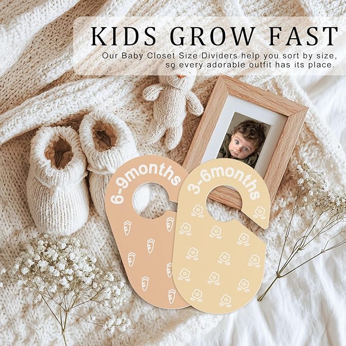 Baby Closet Dividers, Double-Sided Cute Design Baby Clothes Dividers for Closet, Baby Clothes Organizer for Sorting Clothing in 7 Sizes from Newborn to 12+ Months