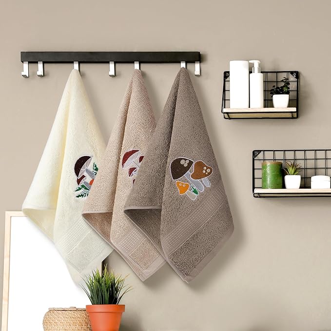 3 Pcs Mushroom Decorative Hand Towels for Bathroom Decor Mushroom Kitchen Towels Set Farmhouse 100% Cotton Embroidered Towel for Bathroom Kitchen 13.3 x 29.5''