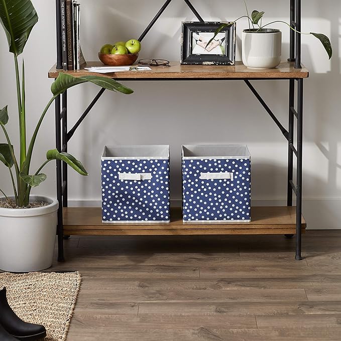 DII Non Woven Polyester Storage Bin, Polka Dot, French Blue & White, Small Set of 2