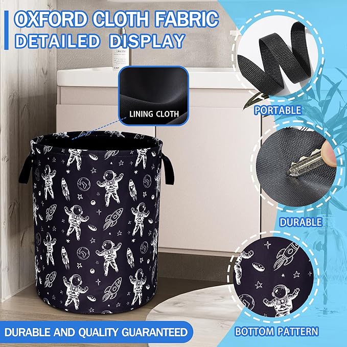 Astronaut Laundry Basket Oxford Cloth Planet Rocket Laundry Hamper With Handle Foldable Portable Clothes Storage Basket 18.9 X 16.5 Inch Storage Bag For Laundry Room/Bathroom/Bedroom/Dormitories
