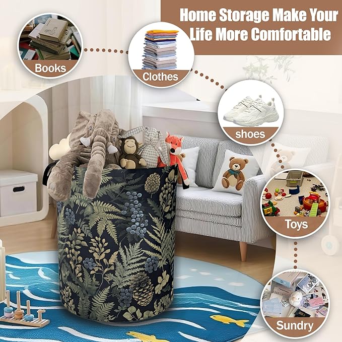 Tropical Leaves Floral Laundry Baskets,Laundry Hamper,Storage Basket with Handles for Bathroom Bedroom College Dormitory Living Room Nursery Organizer 16"x20.8"