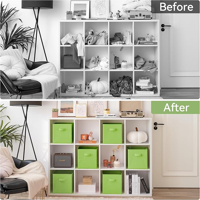 GRANNY SAYS Cube Storage Bins, 11 Inch Cube Storage Organizer, Fabric Storage Bins, Storage Cubes for Shelves, Closet, Light Green, 6-Pack
