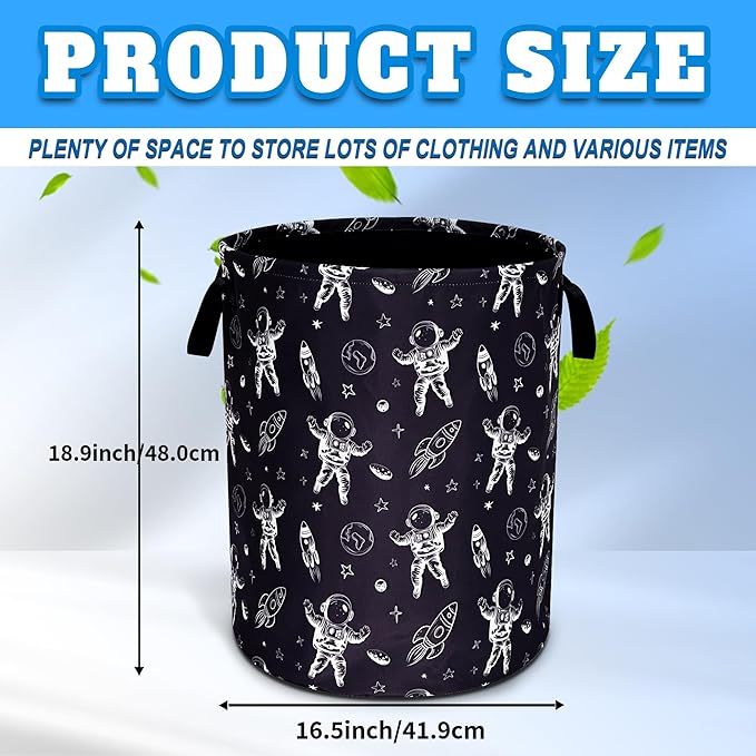 Astronaut Laundry Basket Oxford Cloth Planet Rocket Laundry Hamper With Handle Foldable Portable Clothes Storage Basket 18.9 X 16.5 Inch Storage Bag For Laundry Room/Bathroom/Bedroom/Dormitories