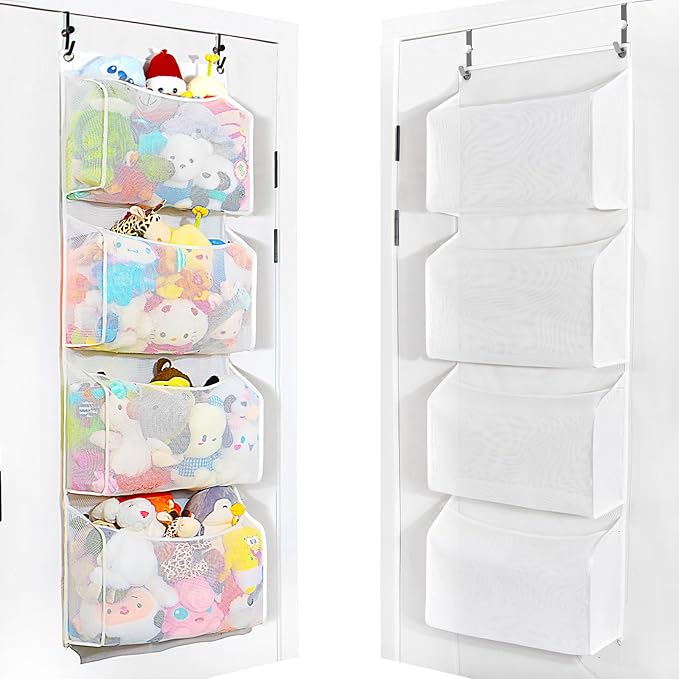 Toread Upgraded Over the Door Stuffed Animal Organizer – Adjustable No-Damage Hooks, 3D Design with 50% More Capacity, for Plushies, Stuffed Animals & Toy Storage